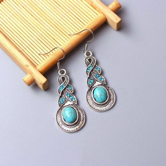 Colorful Favorites Jewelry - Peyton Turquoise Dangle Crystal Accent Metal Braid Earrings